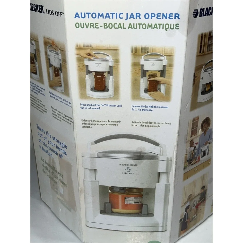Automatic Electric Jar Opener Black & Decker Lids Off JW200 White Works 2002 Vtg
